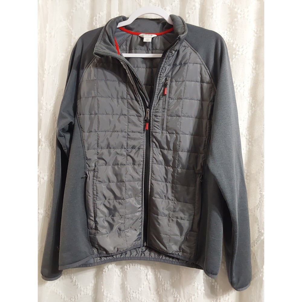 Orvis Mens Quilted Fleece Jacket Gray Full Zip Puffer Blend‎ Size L G